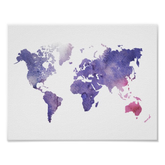 540x540 Purple Watercolor World Map Poster