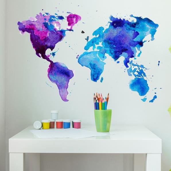 596x596 Style And Apply Watercolor World Map Wall Decal Wayfair