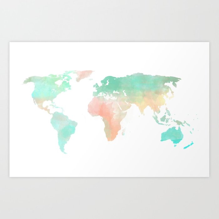 700x700 Watercolor World Map Art Print By Sunkissedlaughter Society6