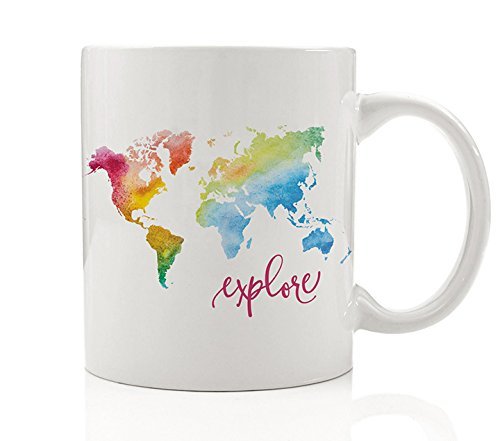 500x441 Explore Mug Rainbow Watercolor World Map Coffee Gift