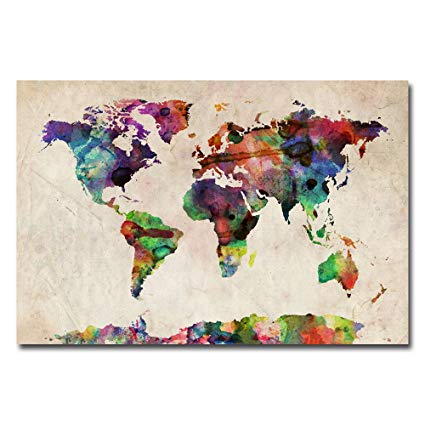 425x425 Urban Watercolor World Map By Michael Tompsett, 22x32