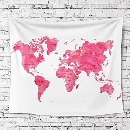 425x425 Ileadon Watercolor World Map Tapestry Wall Hanging