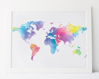 340x270 Pink Watercolor World Map Printable Poster Map Prints Etsy