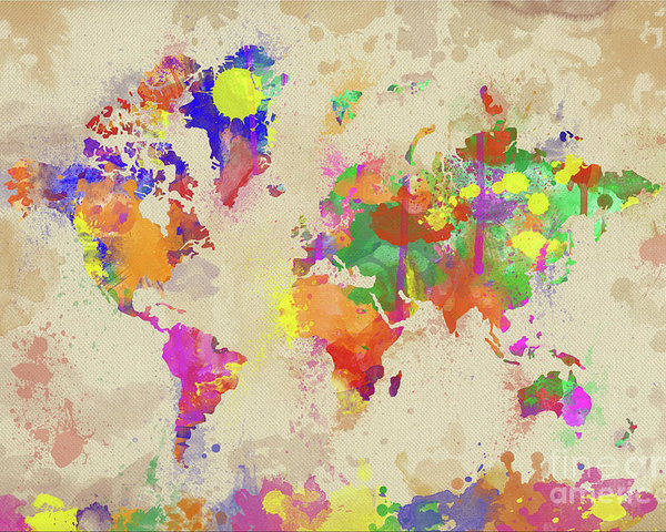 600x480 Watercolor World Map On Old Canvas Poster By Zaira Dzhaubaeva