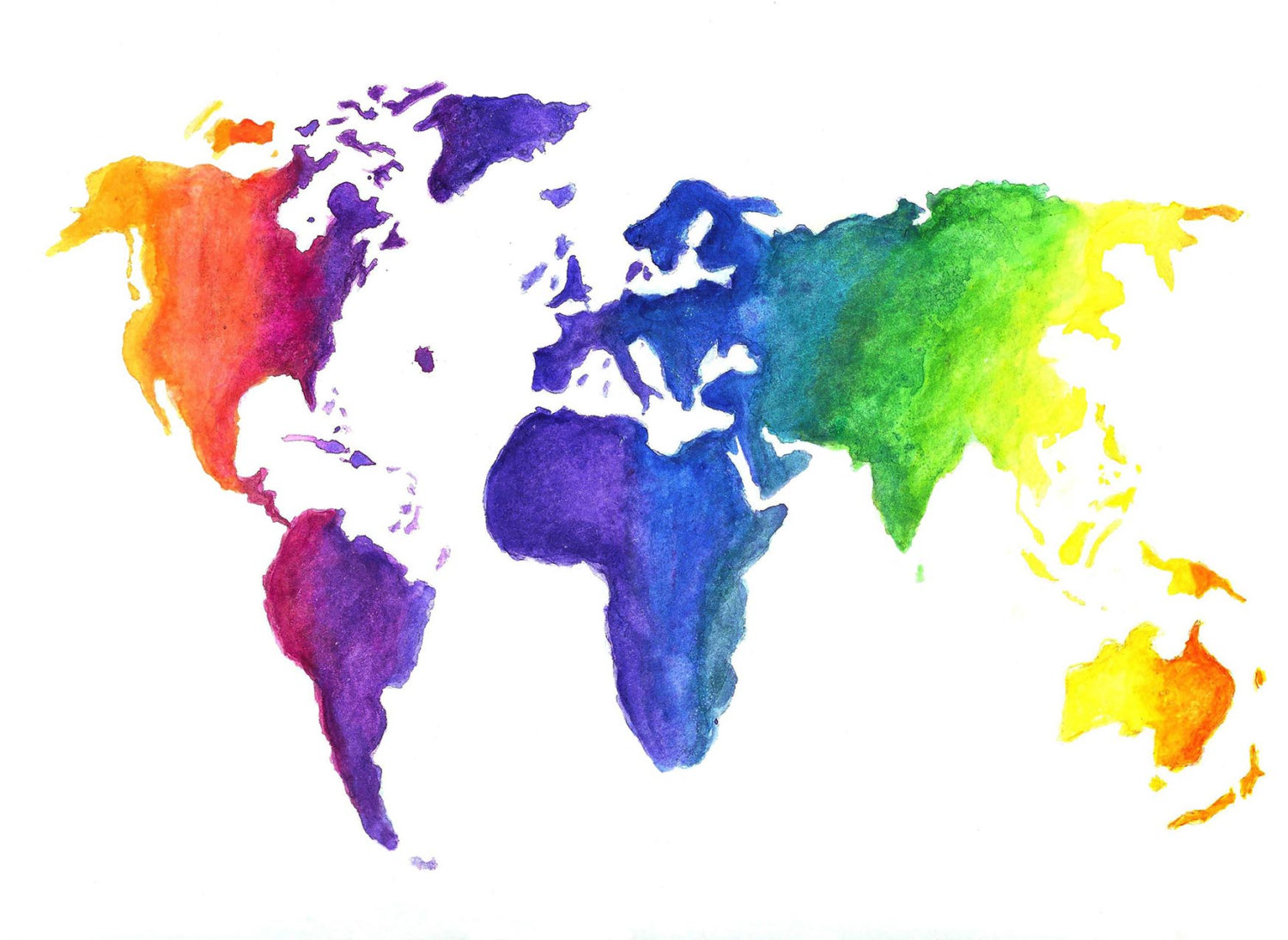 1500x1095 Watercolor World Map Print Earth In Rainbow Colors Hand For Of The