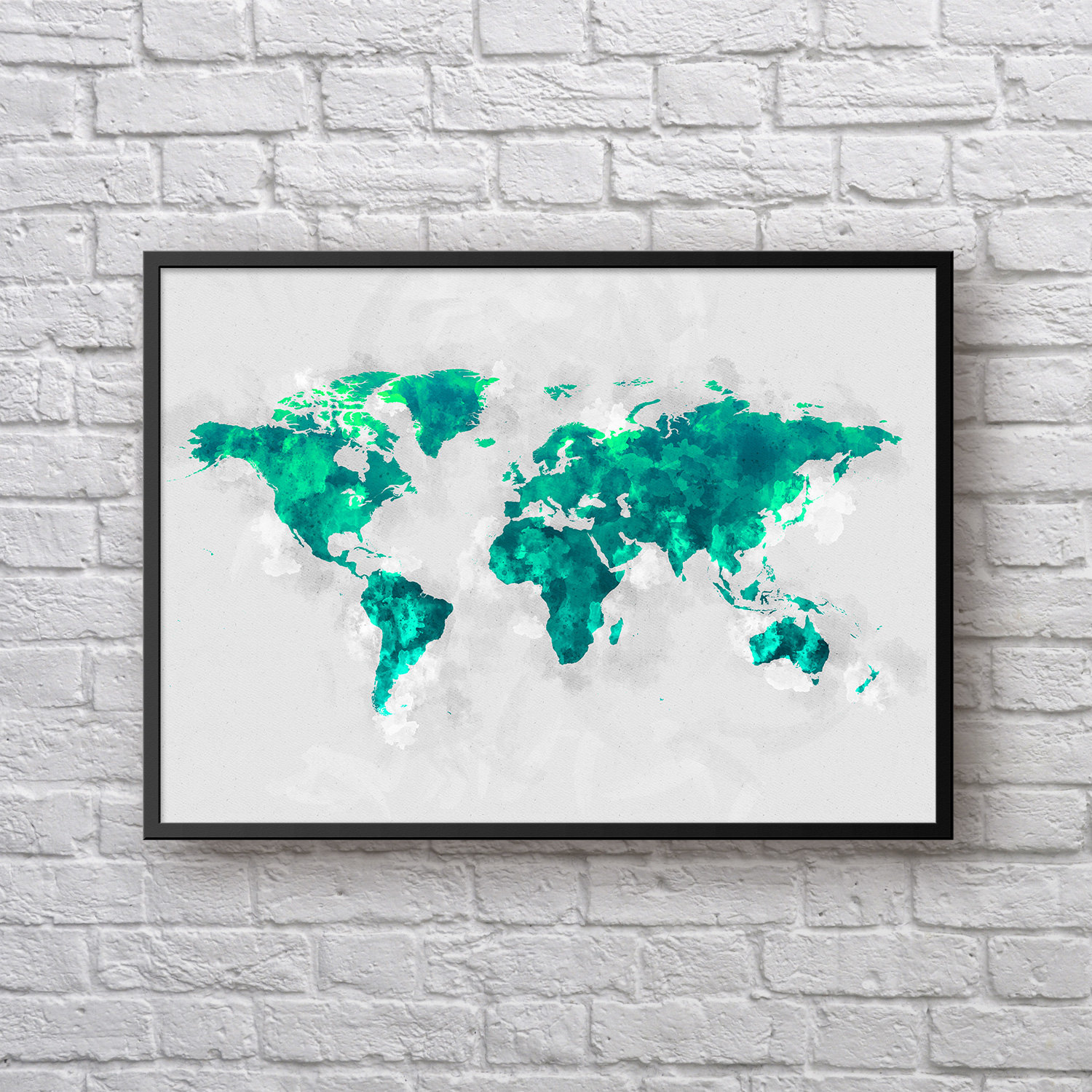 1500x1500 World Map Poster, Travel Map, Large World Map, Green Watercolor