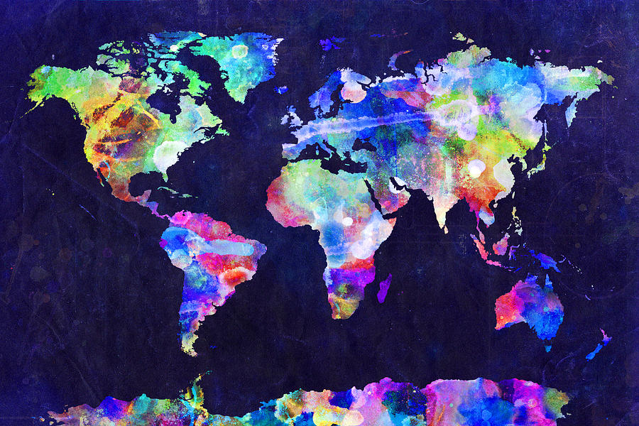 900x600 World Map Urban Watercolor Digital Art By Michael Tompsett