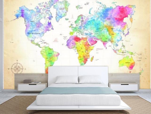 642x483 World Map Wall Mural Painting Map Wallpaper Colorful World Etsy