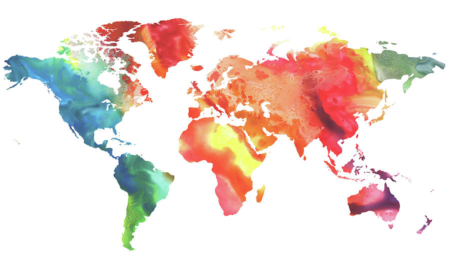 900x540 Colorful Watercolor Map Of The World Painting By Irina Sztukowski
