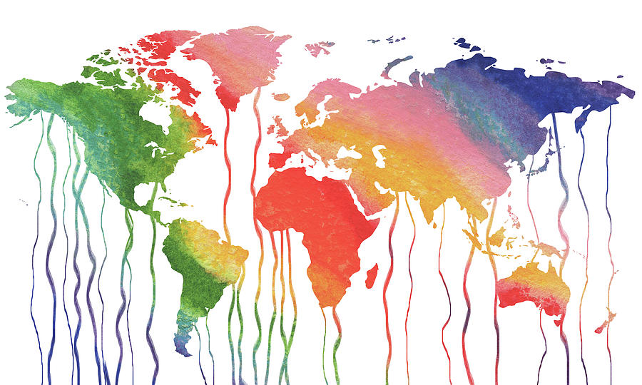 900x540 Fluid Rainbow Watercolor World Map Painting By Irina Sztukowski