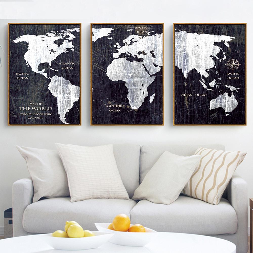 1000x1000 3 Panel Watercolor World Map Painting Hd Canvas Print Landscape