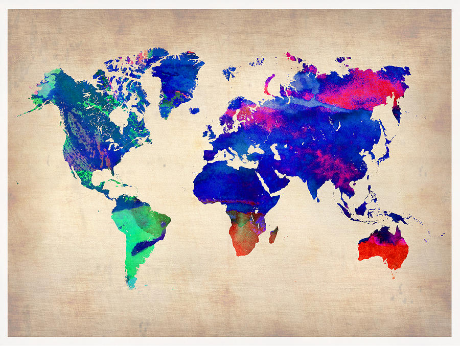 900x677 Watercolor World Map 1 Painting By Naxart Studio