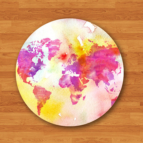570x570 Watercolor World Map Atlas Funny Colorful Mouse Pad Color Drop