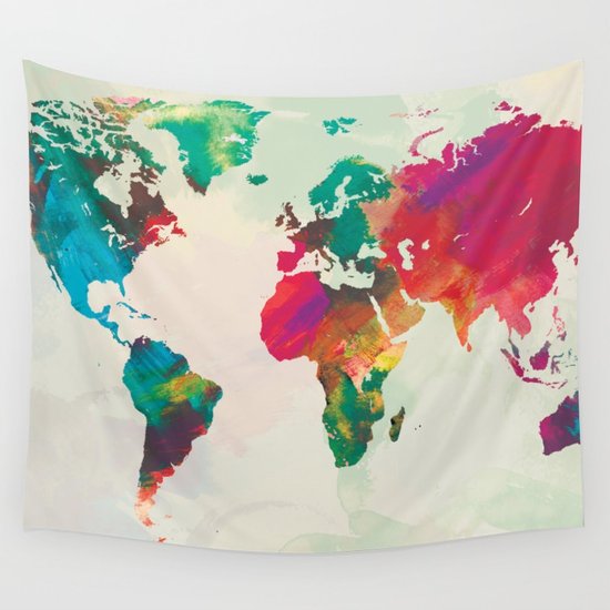 550x550 Watercolor World Map Wall Tapestry By Champagne Society6