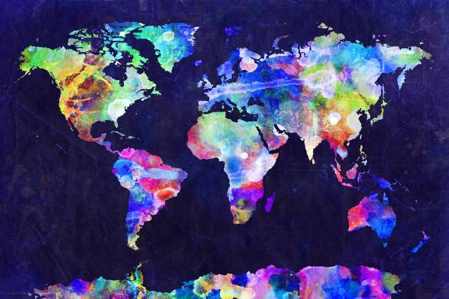 650x434 World Map Urban Watercolor By Michael Tompsett