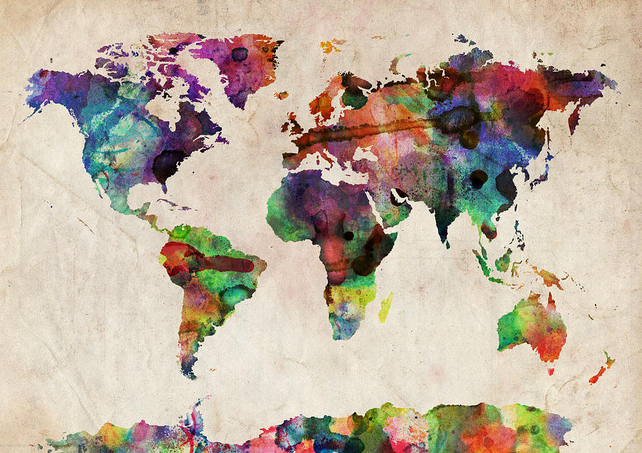 900x636 World Map Watercolor Digital Art By Michael Tompsett