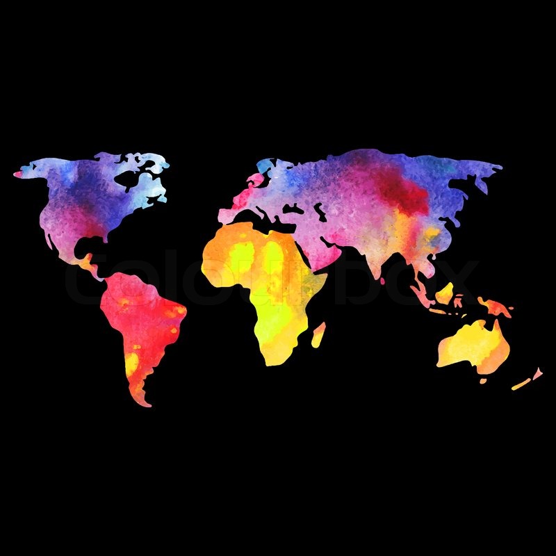 800x800 World Vector Map Painted With Watercolors, Painted World Map On