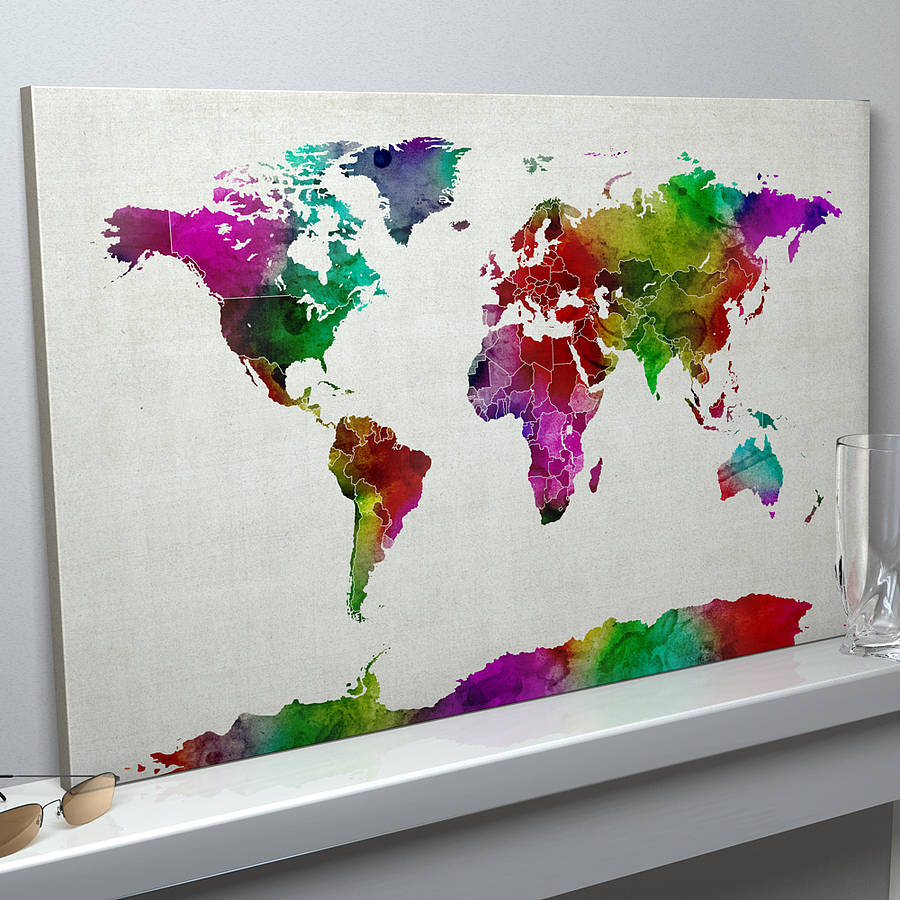 900x900 World Map Watercolour Art Print By Artpause