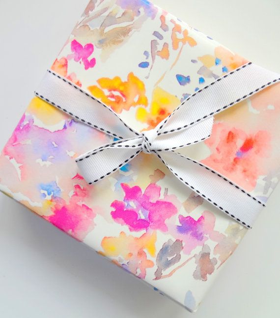 570x646 Gifts Wrapping Package Gift Wrap Floral Paper Watercolor Flowers