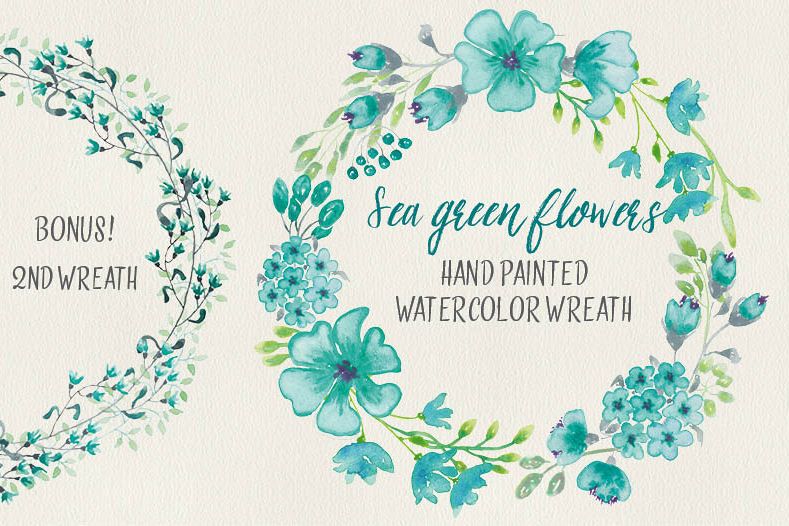 789x526 Watercolor Wreath Of Sea Green Flowers