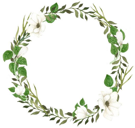 570x540 Green Wreath Clipart White Flowers Watercolor Wreath Anemone Etsy