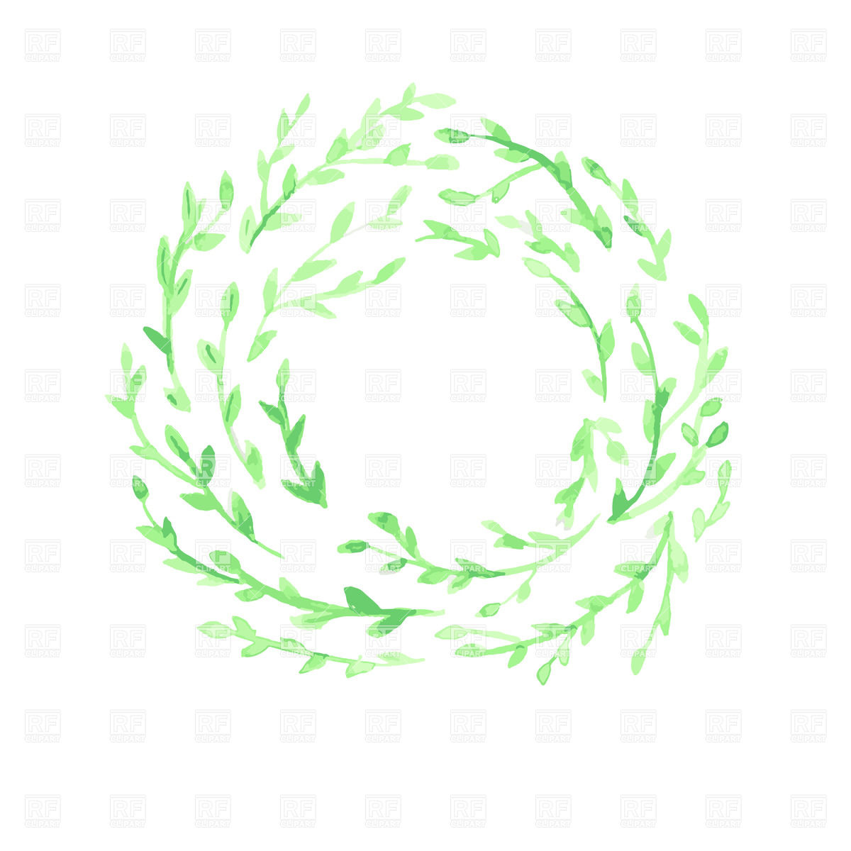 1200x1200 Green Watercolor Leaf Wreath On White Background Vector Image