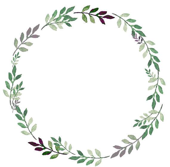 570x561 Greenery Clipart Leafy Wreath Green Purple Watercolor Wreath Etsy