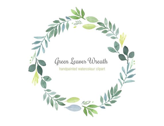 570x438 Hand Painted Watercolor Wreath Green Leaves Clipart Foliage Etsy