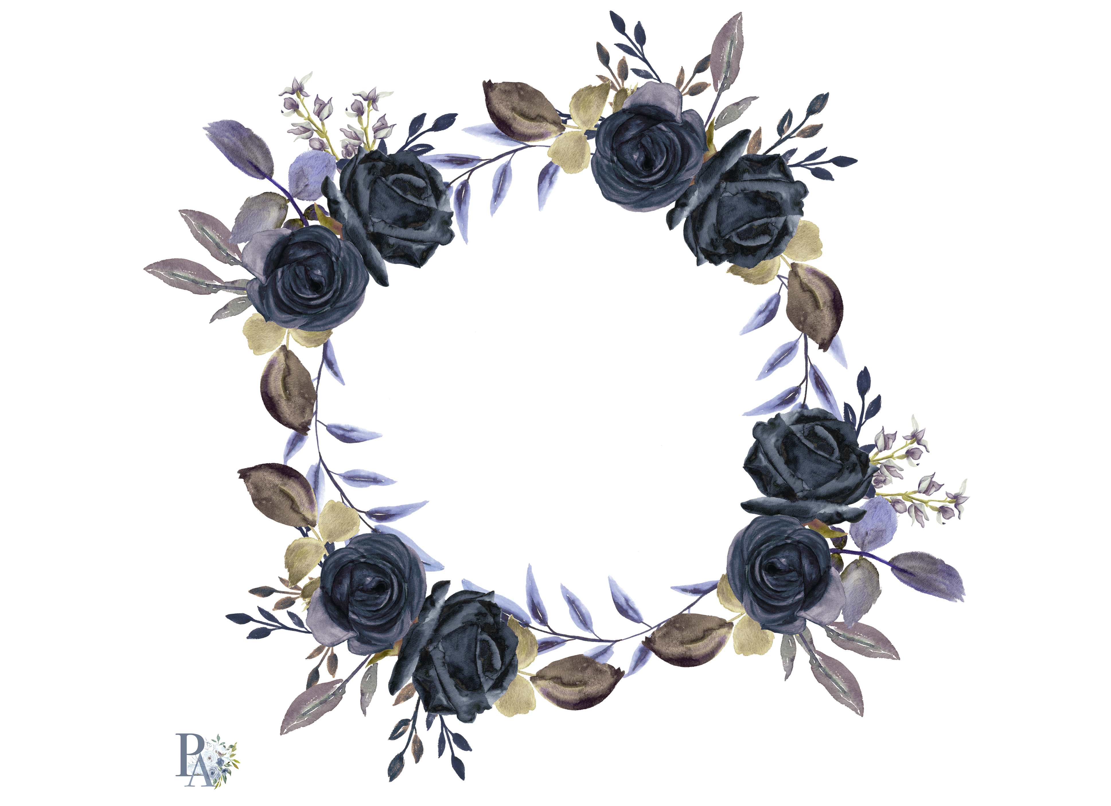 3874x2810 Black Roses Watercolor Wreath Clipart Hand Painted Roses Clipart