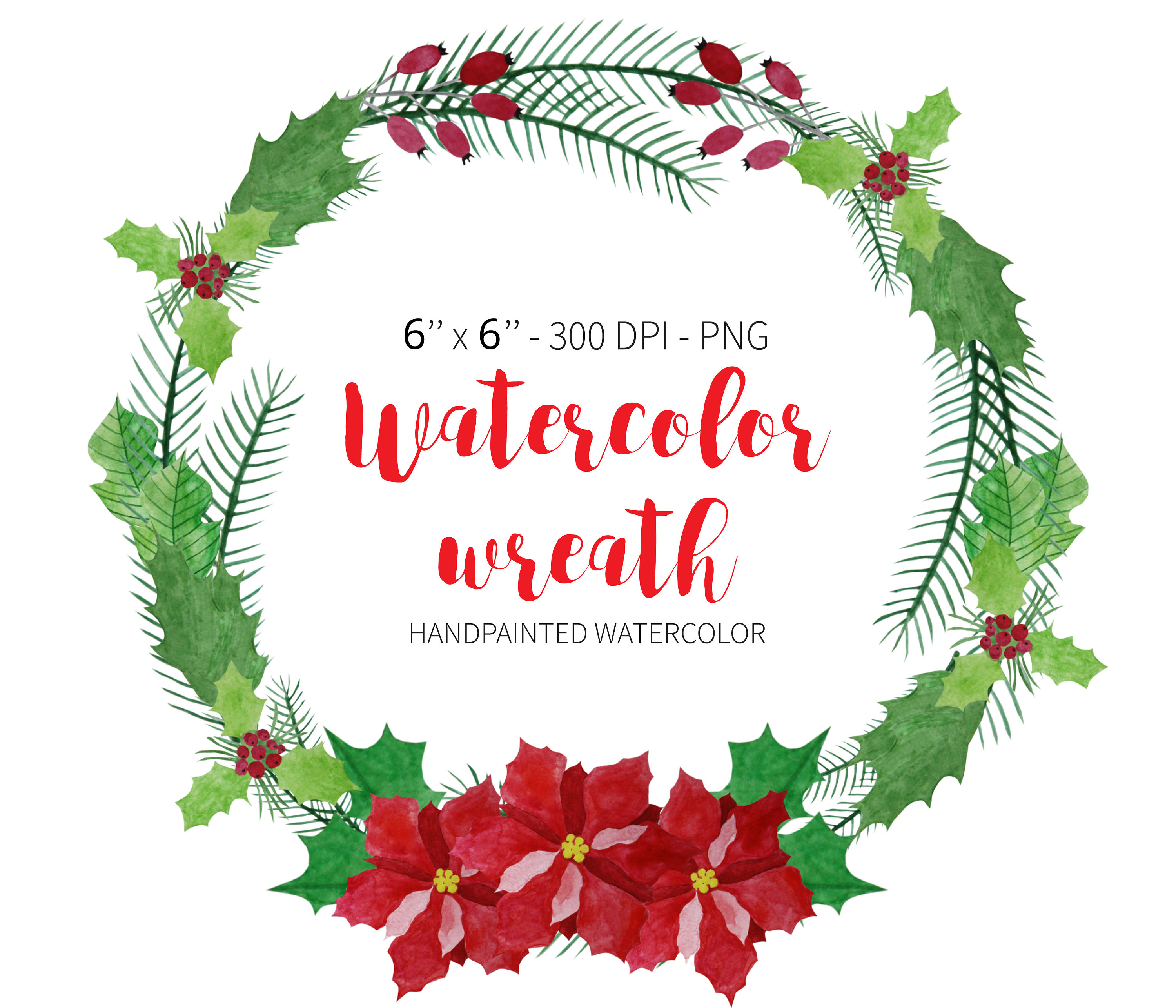 3000x2571 Watercolor Wreath Clipart Poinsettia Wreath Christmas Etsy