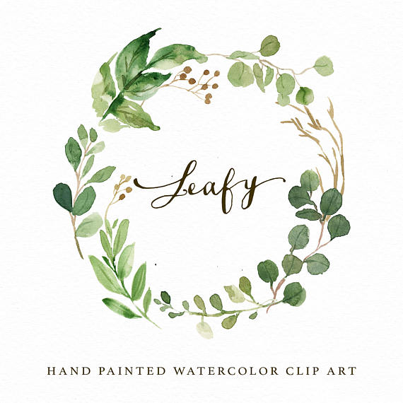 570x570 Watercolor Leaf Wreath Clipart Leafyhand Paintedwedding Design