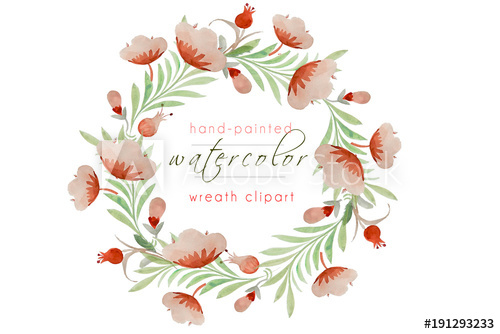 500x334 Watercolor Wreath Hand Painted Floral Wreath Clipart Wedding