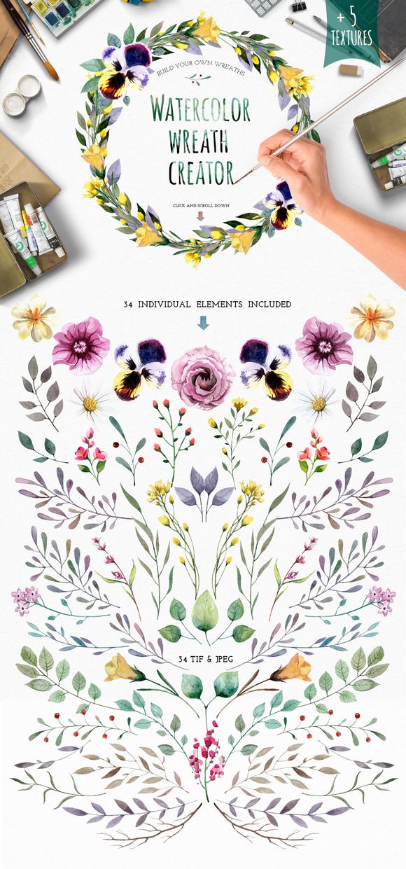 580x1241 Posted By @newkoko2020 Watercolour Elements. Wreath Creator By
