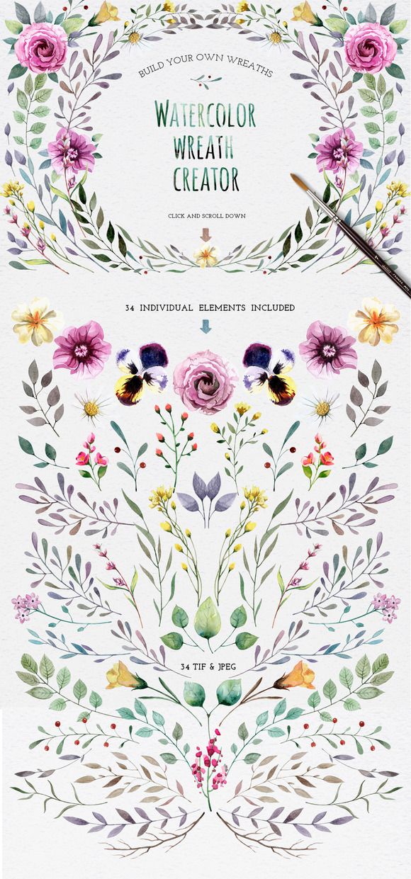 580x1241 Watercolour Elements. Wreath Creator Wreaths