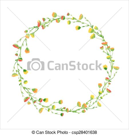 450x470 Card With Watercolor Flower Wreath. Watercolor Vector Flower