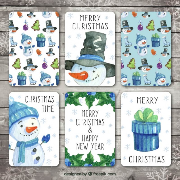 626x626 Set Of Beautiful Watercolor Christmas Cards Vector Free Download