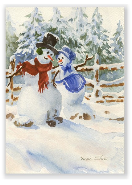428x600 Snow Couple Christmas Watercolor Greeting Card By Susie Short