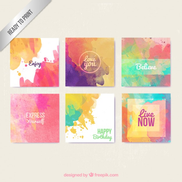 626x626 Watercolor Greeting Cards In Colorful Style Vector Free Download