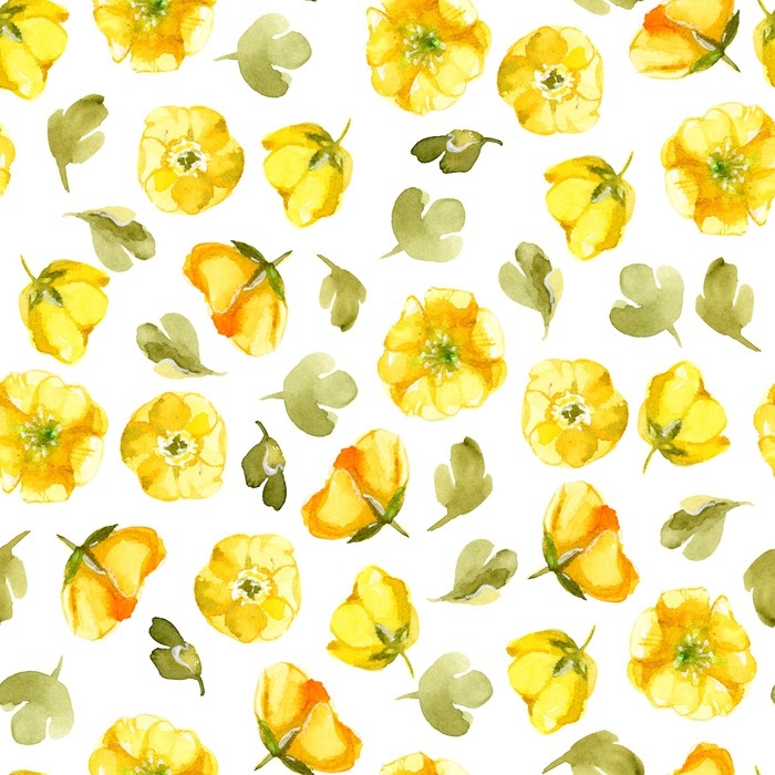 700x700 Seamless Pattern Of Watercolor Yellow Flower Isolate On White