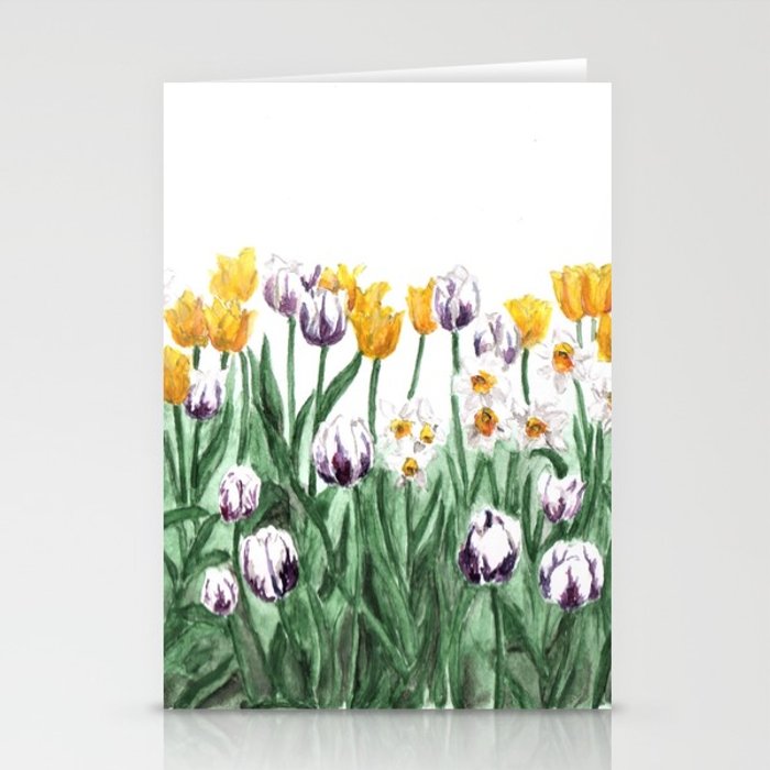 700x700 Tulip Watercolor Art, Yellow Flowers Painting, Purple Flowers