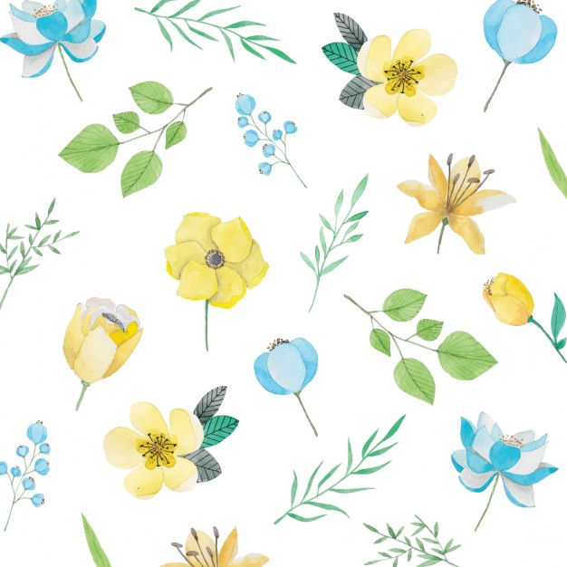 626x626 Watercolor Pattern With Yellow And Blue Flowers Vector Free Download