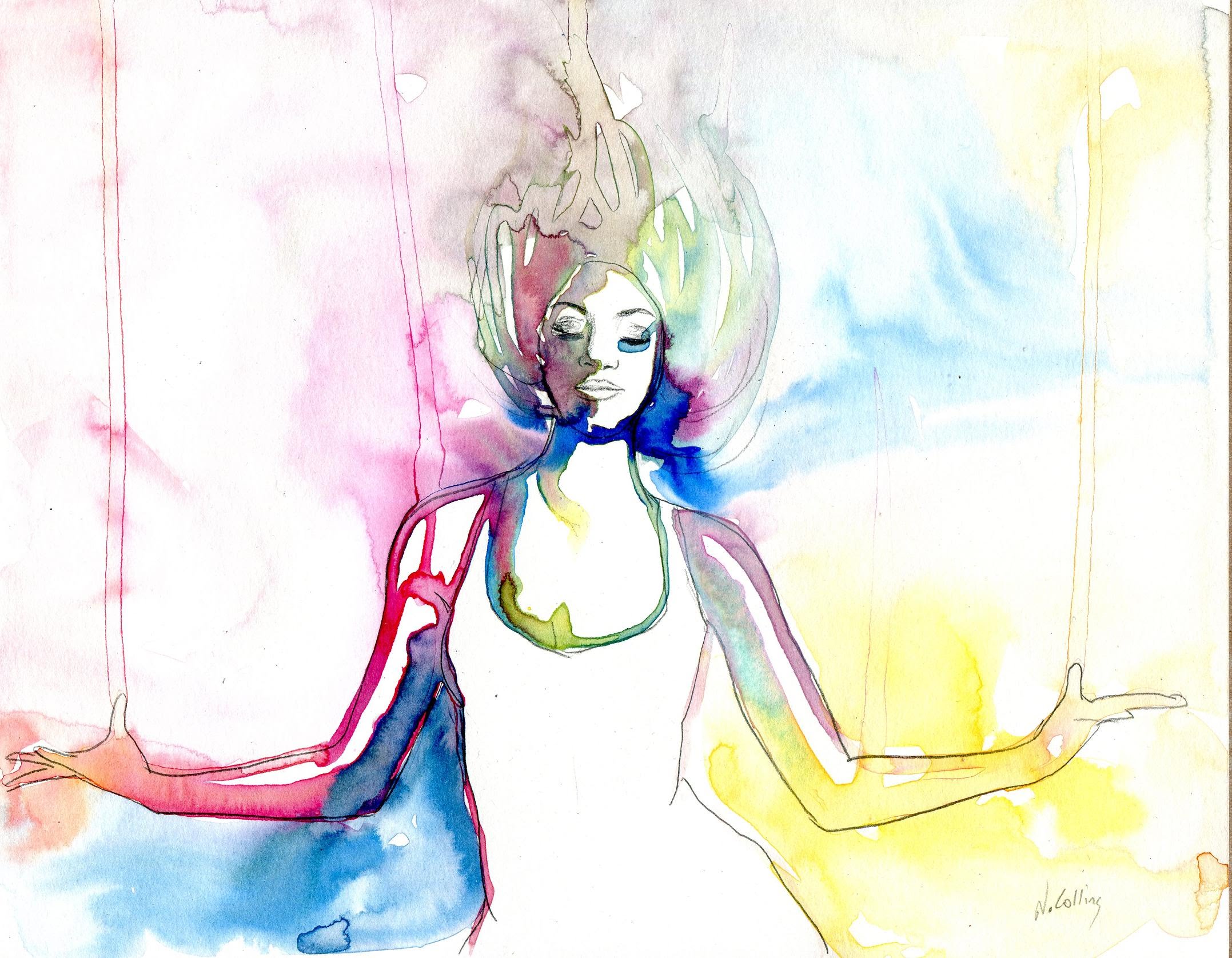 2155x1676 Flowing Hair Energy Zen Ink Watercolor Painting Of A Woman