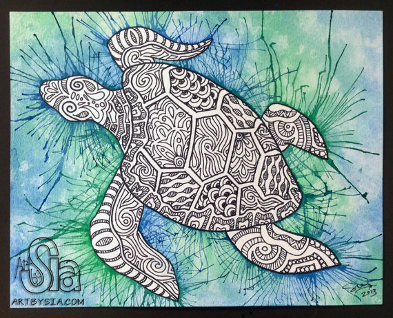 570x462 Original Watercolor Amp Ink Zentangle Turtle