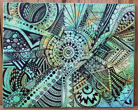 570x455 Watercolor Zentangle Acrylic Abstract Painting 16 By Etsy