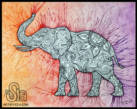 570x453 Watercolor Zentangle Elephant