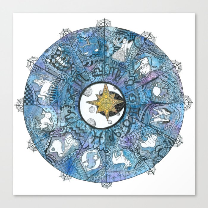 700x700 Watercolor Zentangle Zodiac Chart Canvas Print By Allygracie