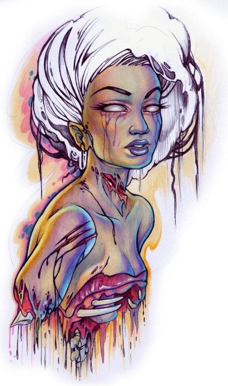 450x761 Zombie Watercolor Tattoos Watercolor, Tattoo And