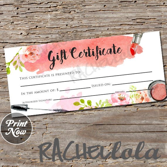 570x570 Watercolor Makeup Printable Gift Certificate Template Spring Etsy
