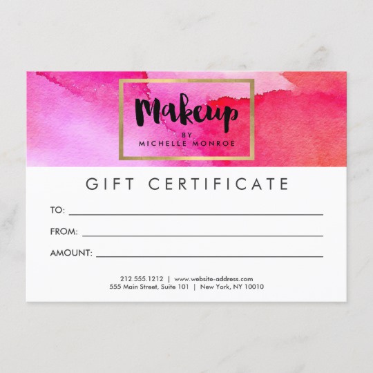 540x540 Bold Pink Watercolors Makeup Gift Certificate