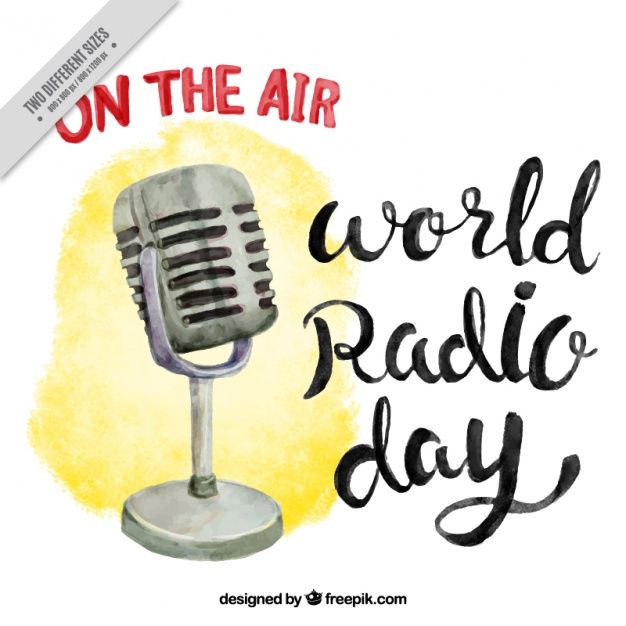 626x626 Watercolor World Radio Day Background With Vintage Microphone Free